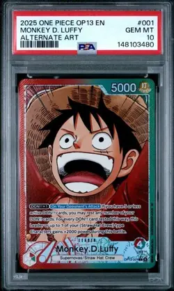 ONE PIECE MONKEY D. LUFFY 2025 OP13-CARRYING ON HIS WILL #001 ALT ART PSA 10 - Image 1