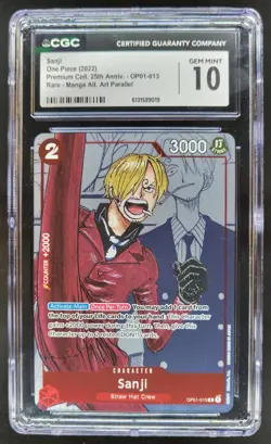 2022 ONE PIECE SANJI RARE MANGA ALT ART OP01-013 CGC 10 B PT - Image 1