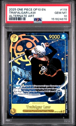 ONE PIECE TRAFALGAR LAW 2025 OP10-ROYAL BLOOD #119 ALT ART PSA 10 - Image 1