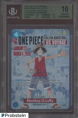 2026 One Piece Promos College Basketball US Voyage P-055 Monkey D Luffy BGS 10 - Image 1