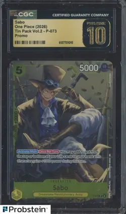 2026 One Piece Promo P-073 Tin Pack Vol.2 Sabo CGC 10 GEM MINT - Image 1