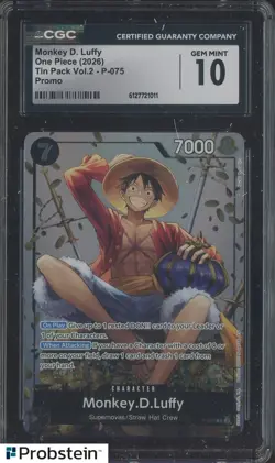 2026 One Piece Promo P-075 Tin Pack Vol.2 Monkey D Luffy CGC 10 GEM MINT - Image 1