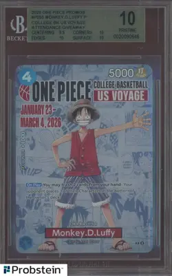 2026 One Piece Promos College Basketball US Voyage P-055 Monkey D Luffy BGS 10 - Image 1