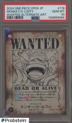 2024 One Piece OP09 Japanese Wanted Alternate Art #119 Monkey D Luffy PSA 10 - Image 1