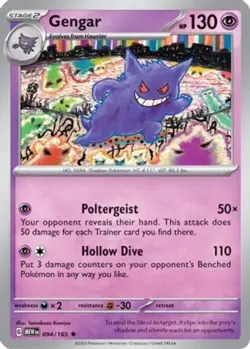 Lightly Played Gengar - 094/165 - Holo Rare - Reverse Holo Pokemon Scarlet and V - Image 1