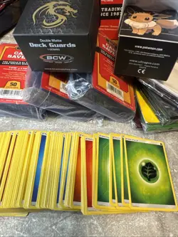 Pokemon Energy Cards 120+, 2 Deck Boxes, 100+ Sleeves, 3 Pks Large Card Savers - Image 1