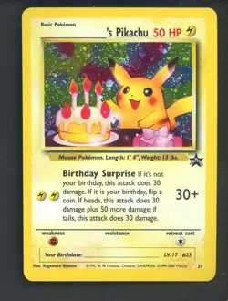 Pokemon TCG ____'s Pikachu 24 Wizards Black Star Promo BIRTHDAY PIKA - Image 1