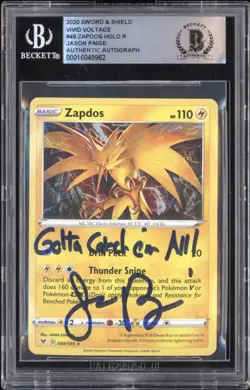 Pokemon Jason Paige signed 2020 Sword Shield Vivid Voltage 48 Zapdos BGS Auth Au - Image 1