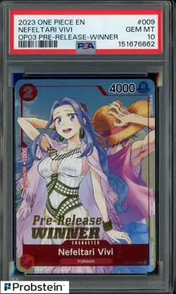 2023 One Piece EN OP03 Pre-Release Winner #009 Nefeltari Vivi PSA 10 GEM MINT - Image 1