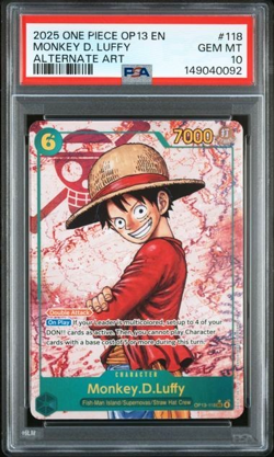 ONE PIECE MONKEY D. LUFFY 2025 OP13-CARRYING ON HIS WILL #118 ALT ART PSA 10 - Image 1