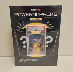 GameStop Power Packs (1 PSA 8+ Graded Card & 2 TCG Booster Packs) NEW Sealed - Image 1