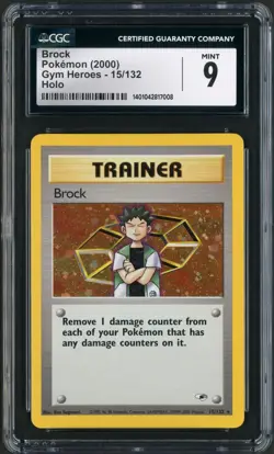 2000 Pokemon Gym Heroes Unlimited Brock Trainer Additional Ink Holo 15/142 CGC 9 - Image 1