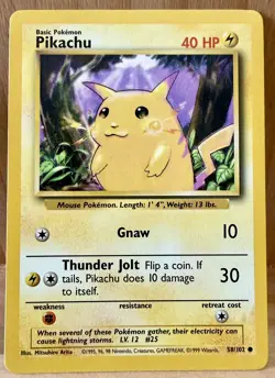 Pikachu 58/102 Base Set Unlimited 1999 Vintage Pokemon TCG - Image 1