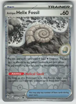 Antique Helix Fossil 153/165 Common 151 Pokemon Reverse Holo Near Mint - Image 1
