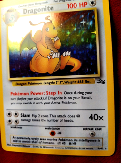 NINTENDO GAME POKEMON DRAGONITE FOSSIL 4 HOLO UNLIMITED NAKED CARD IN PLASTIC PA - Image 4