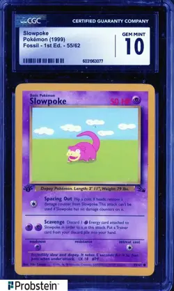 1999 Pokemon Fossil 1st Edition 55/62 Slowpoke CGC 10 GEM MINT - Image 1