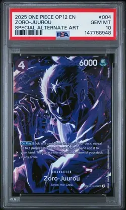 ONE PIECE ZORO-JUUROU 2025 OP12-LEGACY OF THE MASTER #004 SPECIAL ALT ART PSA 10 - Image 1