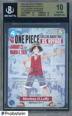 2026 Monkey D Luffy One Piece Promo College Basketball US Voyage BGS 10 PRISTINE - Image 1