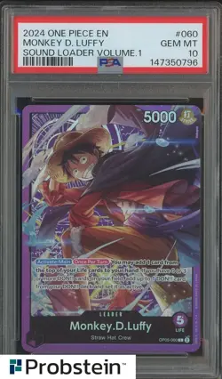 2024 One Piece En #060 Monkey D. Luffy Sound Loader Volume 1 PSA 10 GEM MINT - Image 1