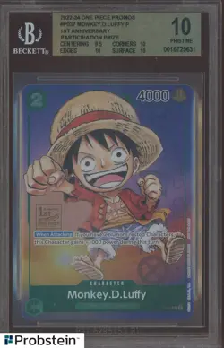 2023 One Piece EN Monkey D. Luffy P-037 1st Anniversary Tournament BGS 10 - Image 1