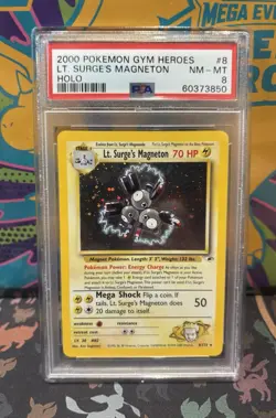 PSA 8 Lt. Surge's Magneton 2000 Gym Heroes Holo Rare 8/132 Pokemon - Image 1