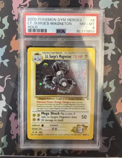 PSA 8 Lt. Surge's Magneton 2000 Gym Heroes Holo Rare 8/132 Pokemon - Image 3