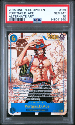 2025 ONE PIECE PORTGAS D. ACE ALT ART OP13-CARRYING ON HIS WILL #119 PSA 10 - Image 1