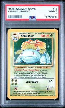 Pokemon TCG Venusaur Base Set Holo Unlimited Rare Card 15/102 1999 PSA 8 FRESH! - Image 1