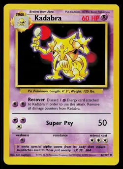Pokemon Card Base Set Unlimited Kadabra 32/102 Uncommon - Image 1