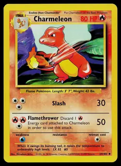Pokemon Card Base Set Unlimited Charmeleon 24/102 Uncommon - Image 1