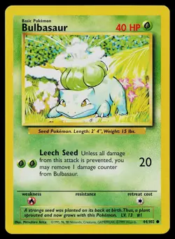 Pokemon Card Base Set Unlimited Bulbasaur 44/102 Common - Image 1