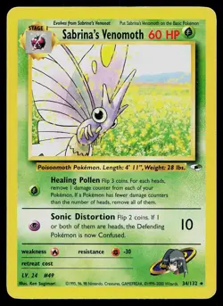 Pokemon Card Gym Heroes Sabrina's Venomoth 34/132 Unlimited Rare - Image 1