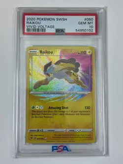 2020 POKEMON SWORD & SHIELD VIVID VOLTAGE #050 RAIKOU AMAZING RARE PSA 10 - Image 1