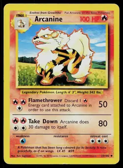 Pokemon Card Base Set Unlimited Arcanine 23/102 Uncommon - Image 1