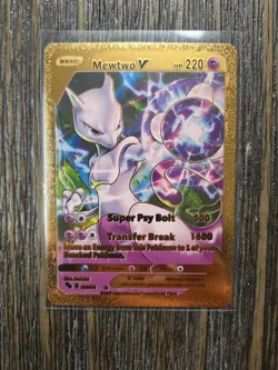 Pokemon Mewtwo V GOLD Foil Fan Art Collector Card - 220 HP - 030/078 - Image 1