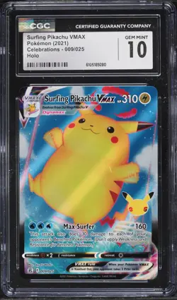 2021 Pokemon Celebrations Surfing Pikachu VMAX #9 CGC 10 - Image 1