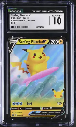 2021 Pokemon Celebrations Surfing Pikachu V #8 CGC 10 - Image 1