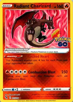Radiant Charizard Radiant Rare Pokemon GO 011/078 NM (SKU 1-5) - Image 1