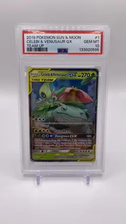 2019 Pokemon Sun Moon Team Up Celebi Venusaur GX #1/181 PSA 10 - Image 1