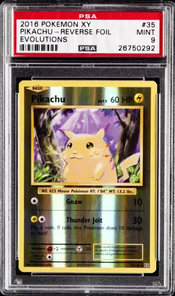 2016 POKEMON XY EVOLUTIONS #35 PIKACHU-REVERSE FOIL PSA 9 - Image 1
