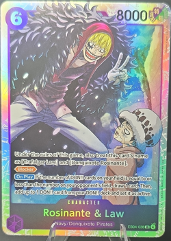 Bandai One Piece CCG Rosinante & Law EB04-038 SR Foil Character Blocker 8000 - Image 1