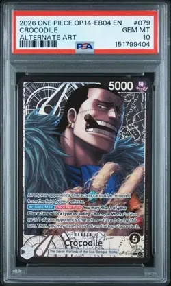 ONE PIECE CROCODILE 2026 OP14 THE AZURE SEA'S SEVEN #079 ALT ART PSA 10 - Image 1