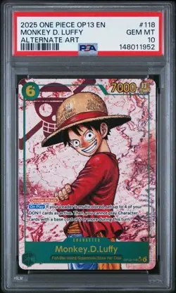 ONE PIECE MONKEY D. LUFFY 2025 OP13-CARRYING ON HIS WILL #118 ALT ART PSA 10 - Image 1