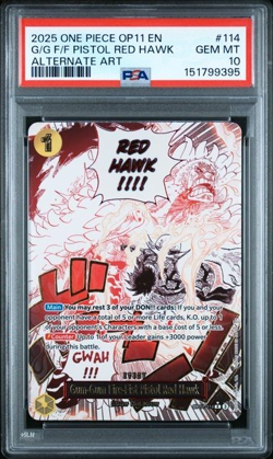 ONE PIECE G/G F/F PISTOL RED HAWK 2025 OP11-A FIST OF DIVINE SPEED #114 PSA 10 - Image 1