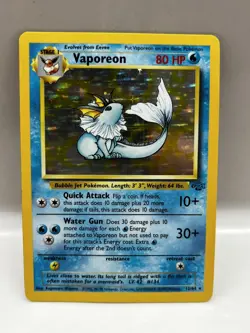 Pokemon TCG Vaporeon 12/64 Holo Rare Jungle Set Unlimited Holo Card WOTC 1999 - Image 1