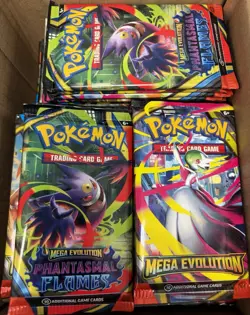 60 Total Pokemon Booster packs - 30 Phantasmal Flames & 30 Mega Evolution packs - Image 1