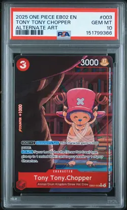 2025 ONE PIECE TONY TONY CHOPPER ALT ART EB02-ANIME 25TH COLLECTION- #003 PSA 10 - Image 1