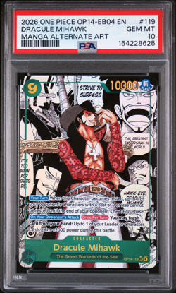 2026 ONE PIECE DRACULE MIHAWK MANGA AA EB04-THE AZURE SEA'S SEVEN #119 PSA 10 - Image 1