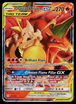 Pokemon Card Cosmic Eclipse Charizard & Braixen GX 22/236 Holo GX Rare - Image 1