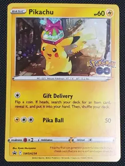Pokemon Go Pikachu SWSH234 Promo Card Cosmos Holo - Image 1